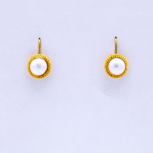 Hanging Pearl and Zircon Gold Plated Silver Ear Studs